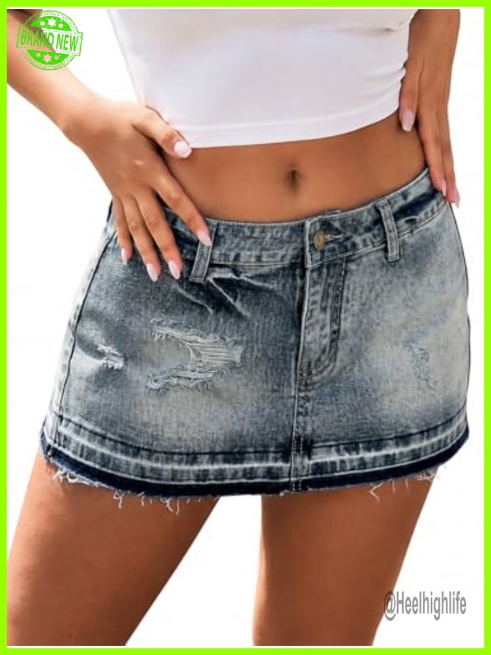 Women's Low Rise Distressed Denim Mini Skort with Shorts Y2K Stretchy